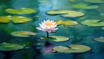 A small lotus in a vast serene lake with blurred background AI generated photo