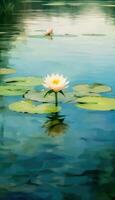 A small lotus in a vast serene lake with blurred background AI generated photo