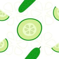 Seamless vector pattern with green cucumber and slices. Vegetable pattern for cooking and kitchen