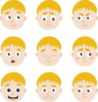 Collection of vector heads with different emotions avatars. Kind character blond boy with different mood.