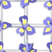 Seamless vector pattern of blue irises with thin lines