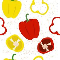 Pattern with red and yellow peppers with slices. Seamless vector pattern with vegetables.