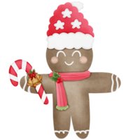 jul pepparkaka småkakor med hatt och innehav godis sockerrör isolerat på transparent bakgrund png