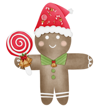 jul pepparkaka småkakor med hatt och innehav godis sockerrör isolerat på transparent bakgrund png