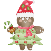 jul pepparkaka småkakor med hatt och innehav godis sockerrör isolerat på transparent bakgrund png