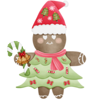 christmas gingerbread cookies with hat and holding candy cane isolated on transparent background png