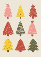 colorful cute set of christmas trees vector illustration