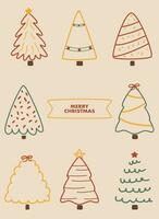 outline colorful cute set of christmas trees vector illustration