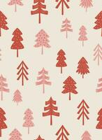 winter Christmas holiday pattern of Christmas trees in pink vector illustration