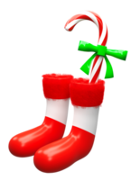 3D rendering of santa, christmas sock with candy png