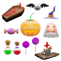 3D rendering of Haloween decoration set, ghost pumpkin, spooky png