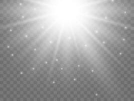 Sunlight on a background. Isolated white rays of light. Vector illustration