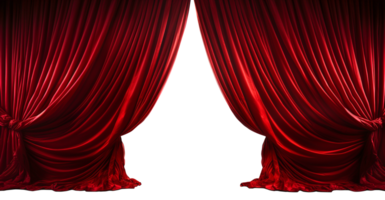 Dramatically Lit Lustrous Red Velvet Theatre Curtains and Wooden Stage Floor. Generative AI. Transparent PNG. png