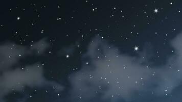 Night sky with clouds and many stars. Abstract nature background with stardust in deep universe. Vector illustration.