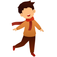 Cute Boy Wearing Red Shawl Playing and Dancing In Autumn png