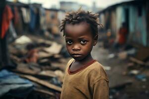 ai generativo imágenes de un niño representando social desigualdad en sociedad foto
