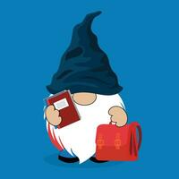 Cartoon gnome reading a book vector clipart