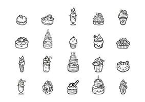 cute handraw doodle desserts bakery collection black and white colour vector