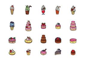 handraw cute desserts bakery set vector