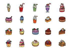 cute handraw desserts and bakery set vector