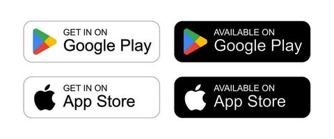 Google Play and App Store buttons, set vector