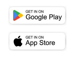 Google Play and App Store buttons on a white background with shadow, set vector