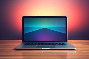 Mockup of beautiful laptop with multicolor background, Generative AI illustration photo