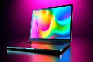 Bosquejo de hermosa ordenador portátil con multicolor fondo, generativo ai ilustración foto
