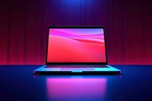 Mockup of beautiful laptop with multicolor background, Generative AI illustration photo