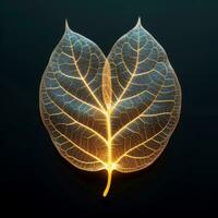 Abstract holographic of leaf multicolor on black background, Generative AI illustration photo