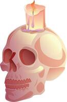 Halloween Scull with candle on top cartoon vector illustration. Day of the dead. Dia de los muertos. Death symbol. Skull skeleton for pirate, archaeological, magic, alchemy, game, web design