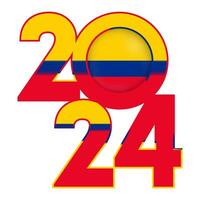 Happy New Year 2024 banner with Colombia flag inside. Vector illustration.