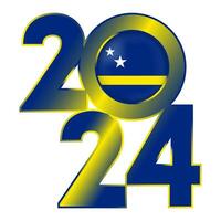 Happy New Year 2024 banner with Curacao flag inside. Vector illustration.