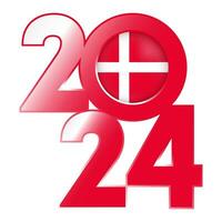 Happy New Year 2024 banner with Denmark flag inside. Vector illustration.