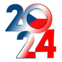 Happy New Year 2024 banner with Czech Republic flag inside. Vector illustration.