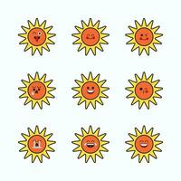 Sunflower cartoon characters with various expressions icon set. vector