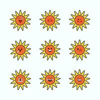 Sunflower cartoon characters with various expressions icon set. vector