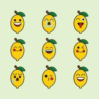 Lemon cartoon character with various expressions icon set. vector