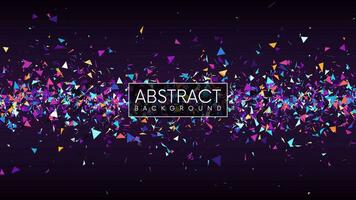 Abstract background with flowing colorful glowing triangular fragments. Futuristic header or banner with sharp debris of abstract broken glass. Vector background