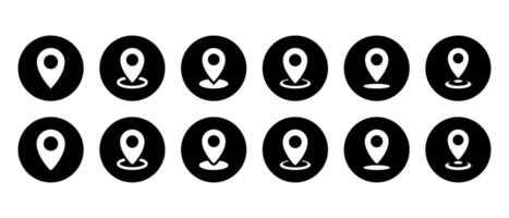 Map pin location icon set collection in black circle. Address position sign symbol vector