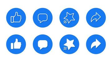 Like, comment, give, and share icon vector in flat style. Thumb up, speech bubble, star, and arrow sign symbol