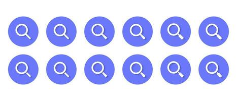 Magnifying glass, magnifier icon vector in blue circle. Search loupe sign symbol