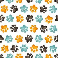 Paw pet vector seamless pattern, dog or cat footprint texture, foot track wallpaper. Cute colorful background with animals footprints, seamless pattern vector, footprint color background repeat.