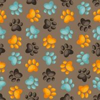 Paw pet vector seamless pattern, dog or cat footprint texture, foot track wallpaper. Cute colorful background with animals footprints, seamless pattern vector, footprint color background repeat.