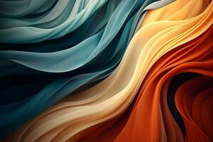 Organic abstract panorama wallpaper background, the wavy curve of an abstract fabric. generative ai photo