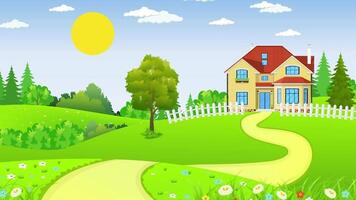 Village natural cartoon comics background motion green video