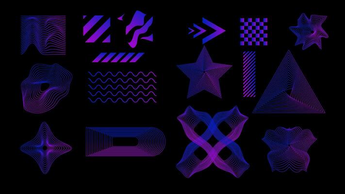 Set of Vector Y2K Wireframe elements. wireframe 00s, 80s or 90s style. Retro cyberpunk style.