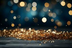 abstract background with Dark blue and gold particle,  Christmas background, holiday concept. generative ai photo