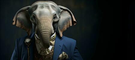 retrato de un elefante vistiendo lentes y un traje.copia espacio. generativo ai foto