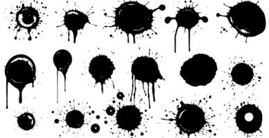 Set of vector brushes. Mega pack set of different brush strokes, black ink splatter, blots, round freehand drawings, grungy drawn lines, waves, circles, triangles, art design elements photo